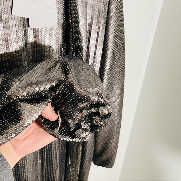 NWT Anine Bing Angie Sequin Belted Mini Dress Antique Silver Metallic Cocktail - Picture 9 of 10